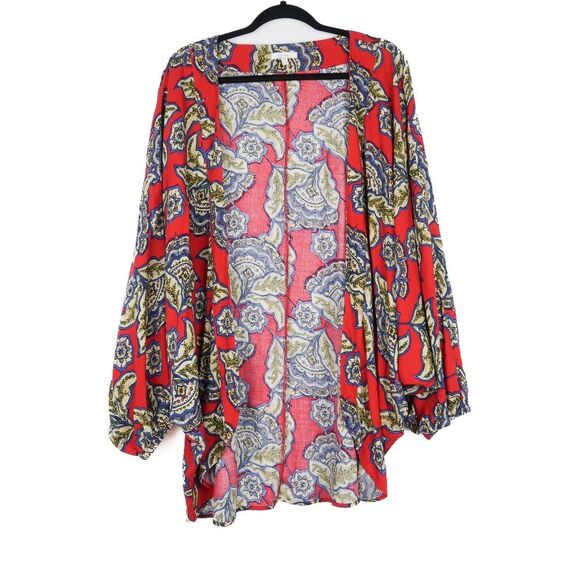Maurices‎ Womens Kimono Plus Size 0x/1x Bright Cherry Combo Floral Paisley Print - Picture 1 of 6